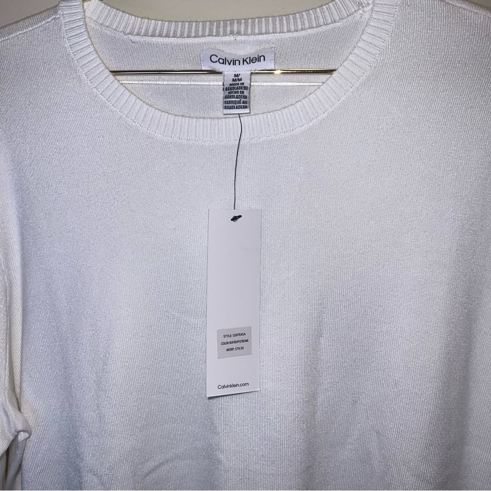 Calvin Klein White Knit Crewneck Sweater Medium NWT - Picture 4 of 9